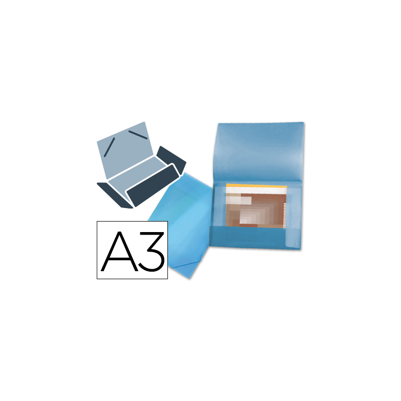 Carpeta liderpapel portadocumentos 44802 solapas polipropileno din a3 azul translucido lomo flexible