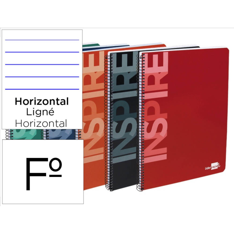 Cuaderno espiral liderpapel folio inspire tapa dura 80h 60 gr horizontal con margen colores surtidos