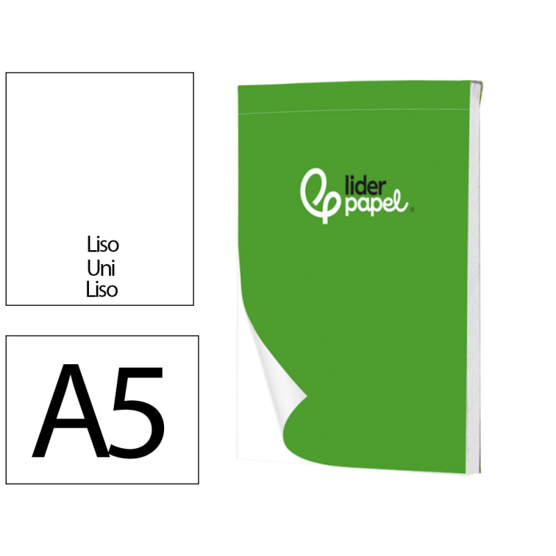 Bloc notas liderpapel liso a5 80 hojas 60g/m2 perforado