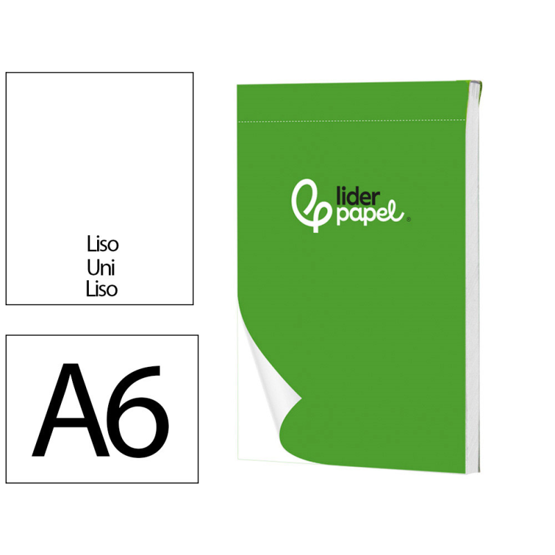 Bloc notas liderpapel liso a6 80 hojas 60g/m2 perforado