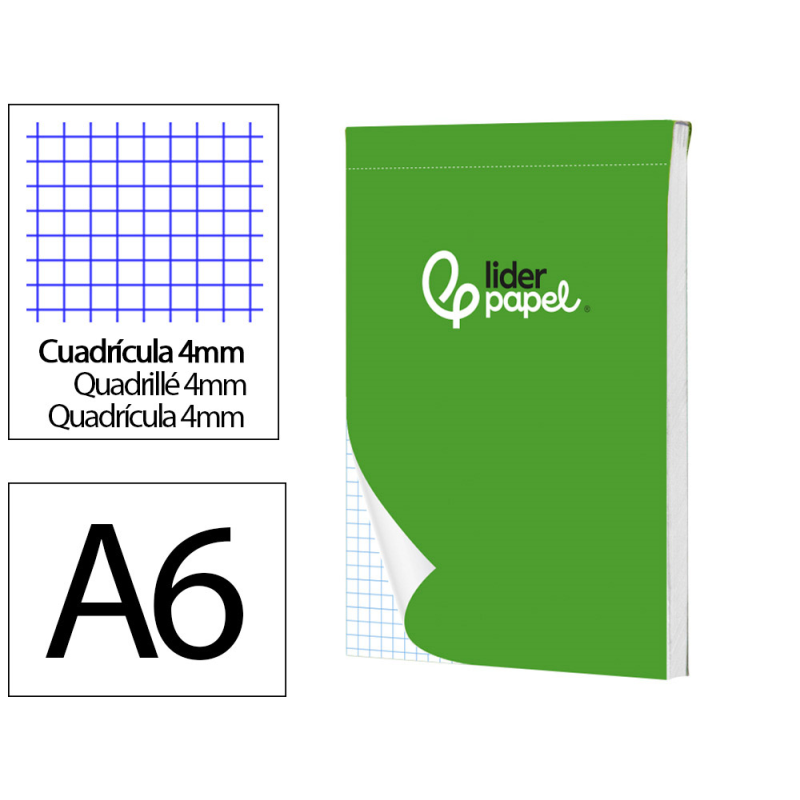 Bloc notas liderpapel cuadro 4mm a6 80 hojas 60g/m2 perforado