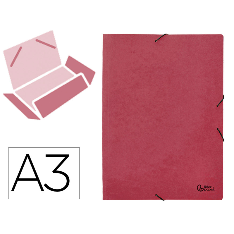 Carpeta liderpapel gomas tres solapas carton prespan a3 color rojo
