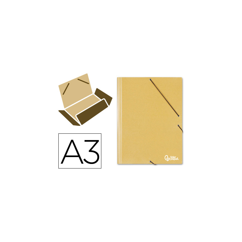 Carpeta liderpapel gomas tres solapas carton prespan a3 color amarillo