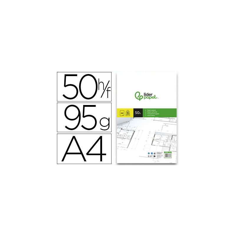 Bloc papel vegetal liderpapel encolado 50 hojas 210x297mm 95gr