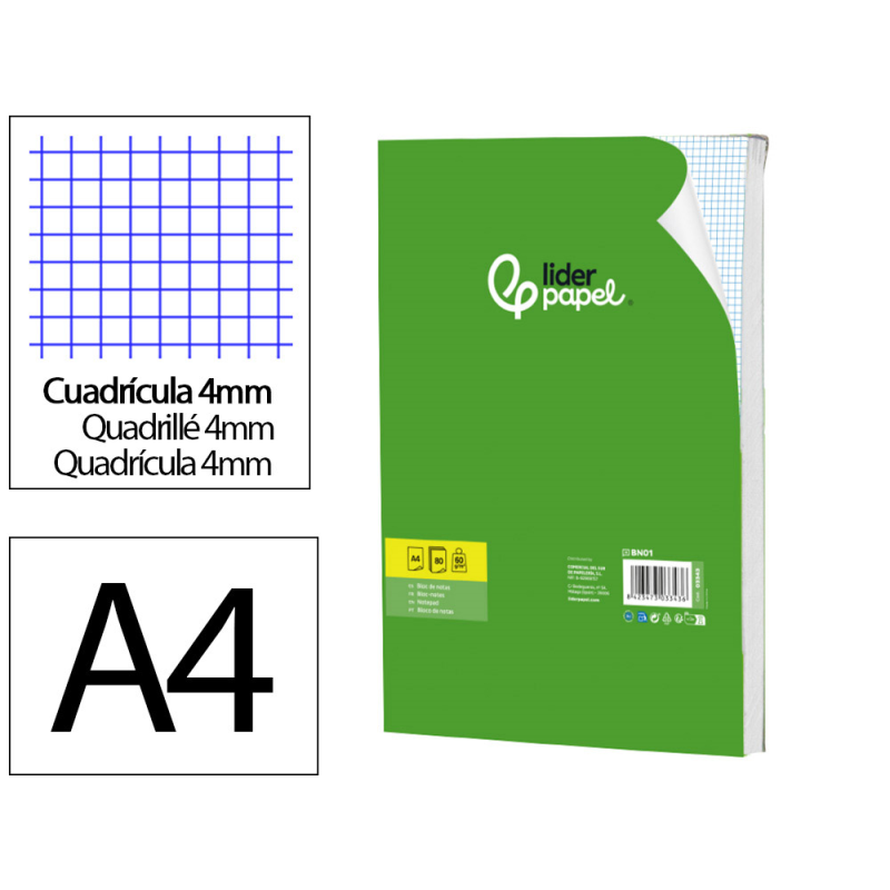 Bloc notas liderpapel liso a4 80 hojas 60g/m2