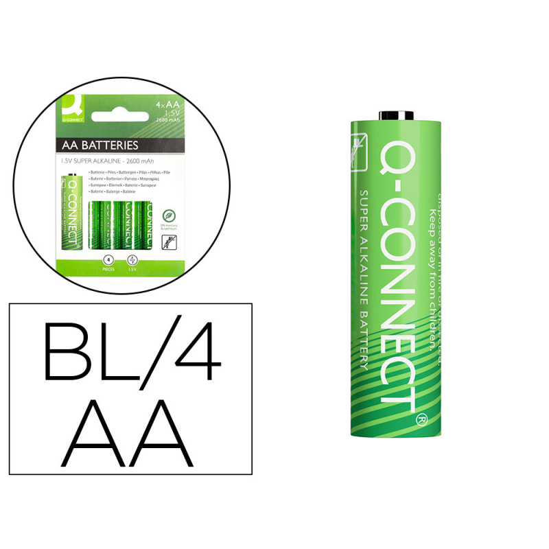 Pila q-connect alcalina aa blister con 4 unidades