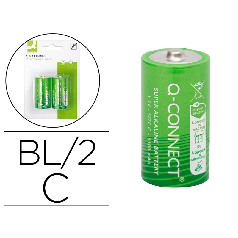 Pila q-connect alcalina c blister de 2 unidades