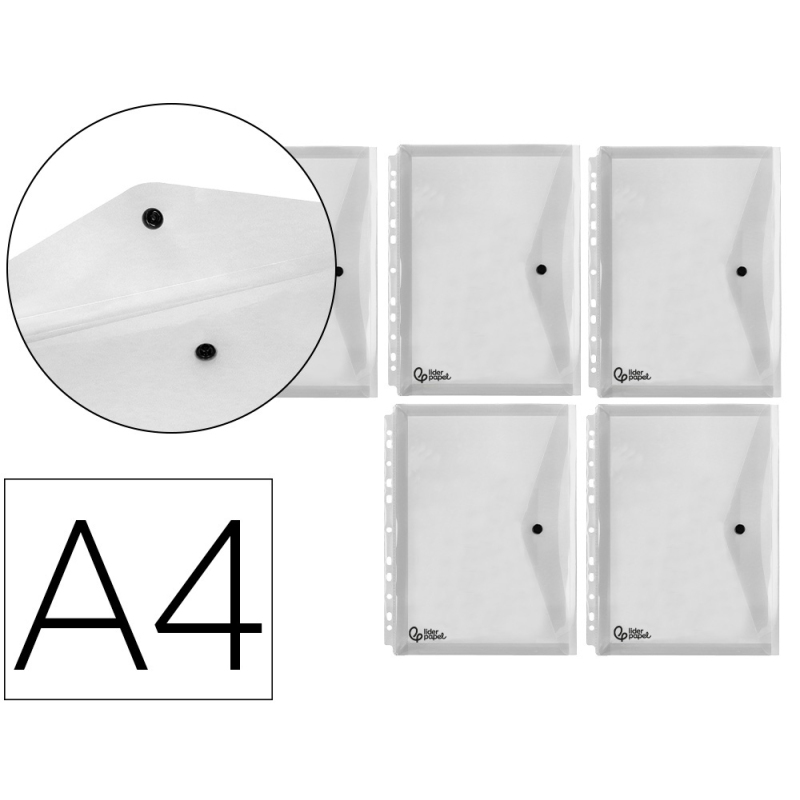 Carpeta liderpapel dossier broche 36664 polipropileno din a4 pack de 5 incolora transparente multitaladro