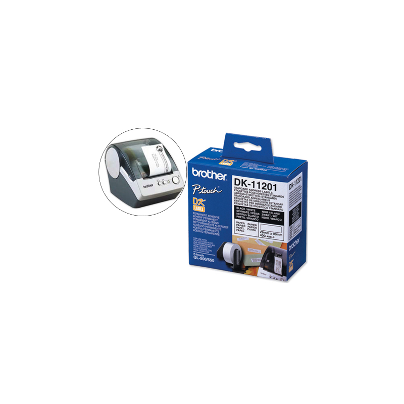 Etiqueta adhesiva brother dk11201 -tamaño 29x90 mm para impresoras de etiquetas ql -400 etiquetas-