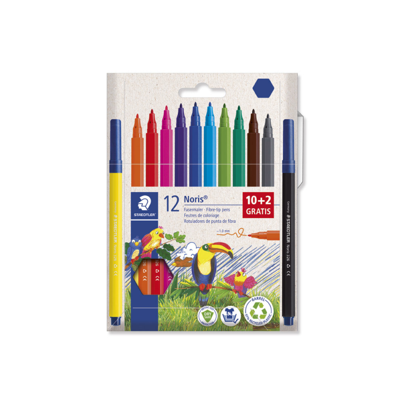 Rotulador staedtler noris 326 punta de fibra nuevo cuerpo hexagonal caja de 12 unidades colores surtidos (10+2 gratis)
