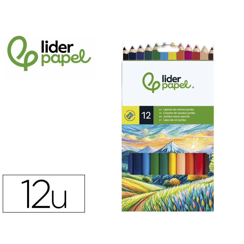Lapices de colores liderpapel jumbo con sacapuntas caja de 12 unidades colores surtidos