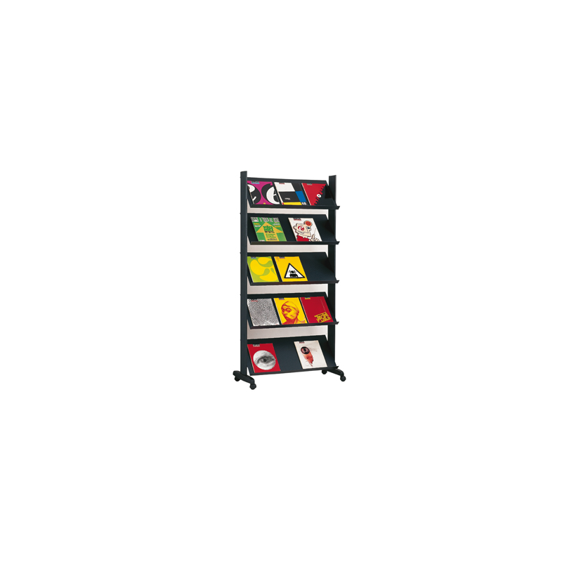 Expositor paperflow de suelo movil metalico con 5 repisas color negro 855x1675x385 mm