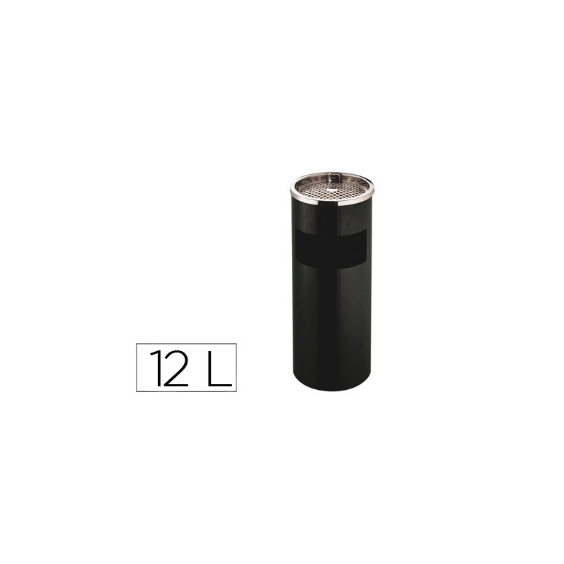 Cenicero papelera metalico q-connect con recogecolillas negro 61,5x25 cm