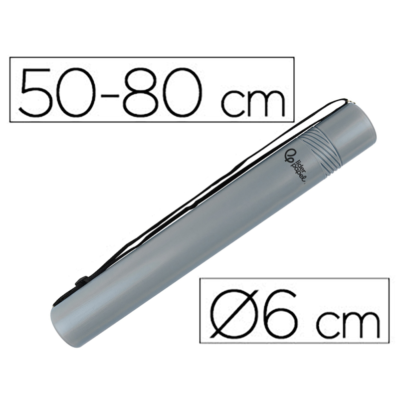 Portaplanos plastico liderpapel diametro 6 cm extensible hasta 80 gris