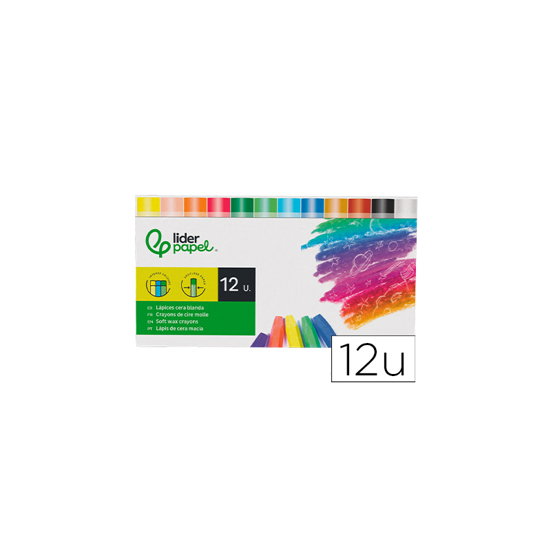 Lapices cera semi blanda lider papel caja de 12 unidades colores surtidos