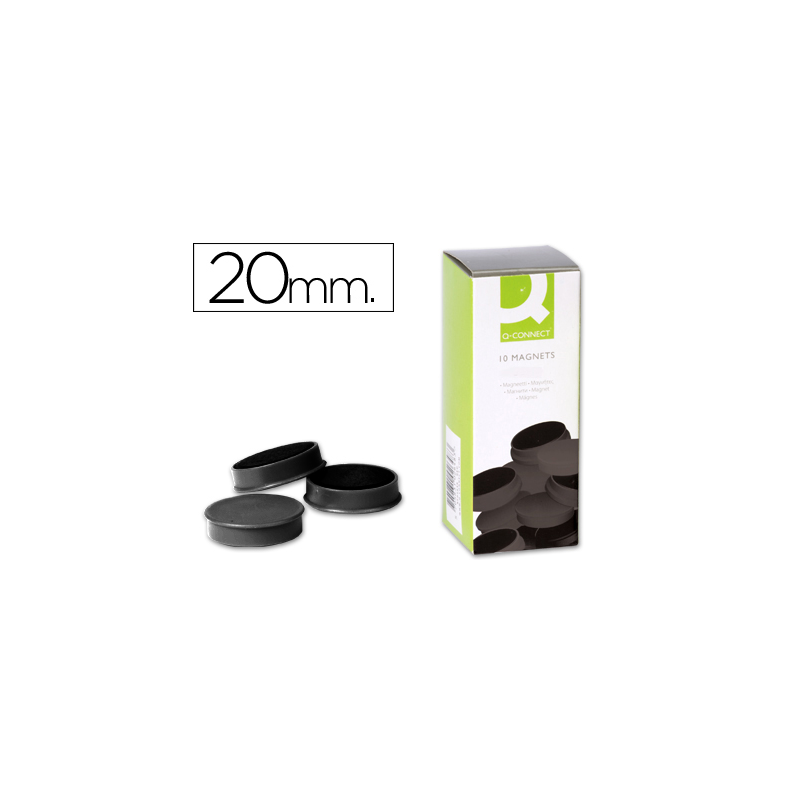 Iman para sujecion q-connect ideal para pizarras magneticas20 mm negro caja de 10 unidades