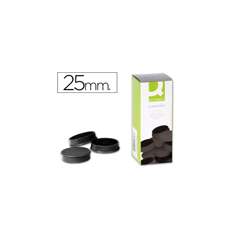 Iman para sujecion q-connect ideal para pizarras magneticas25 mm negro caja de 10 unidades