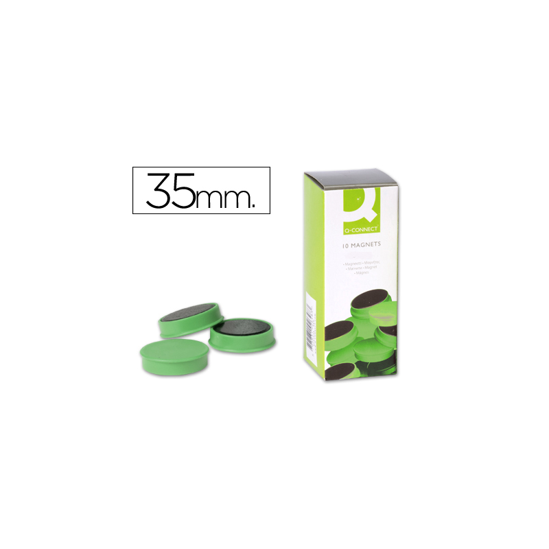 Iman para sujecion q-connect ideal para pizarras magneticas35 mm verde caja de 10 unidades