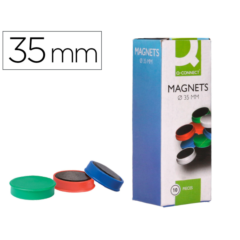Iman para sujecion q-connect ideal para pizarras magneticas35 mm colores surtidos caja de 10 unidades