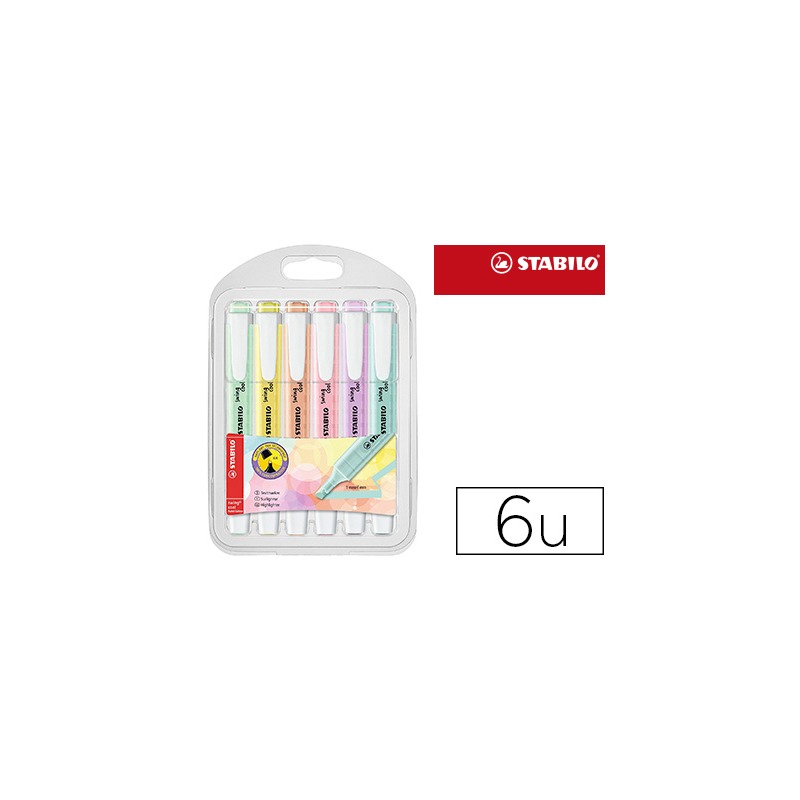 Rotulador stabilo fluorescente swing cool color pastel bolsa de 6 unidades colores surtidos