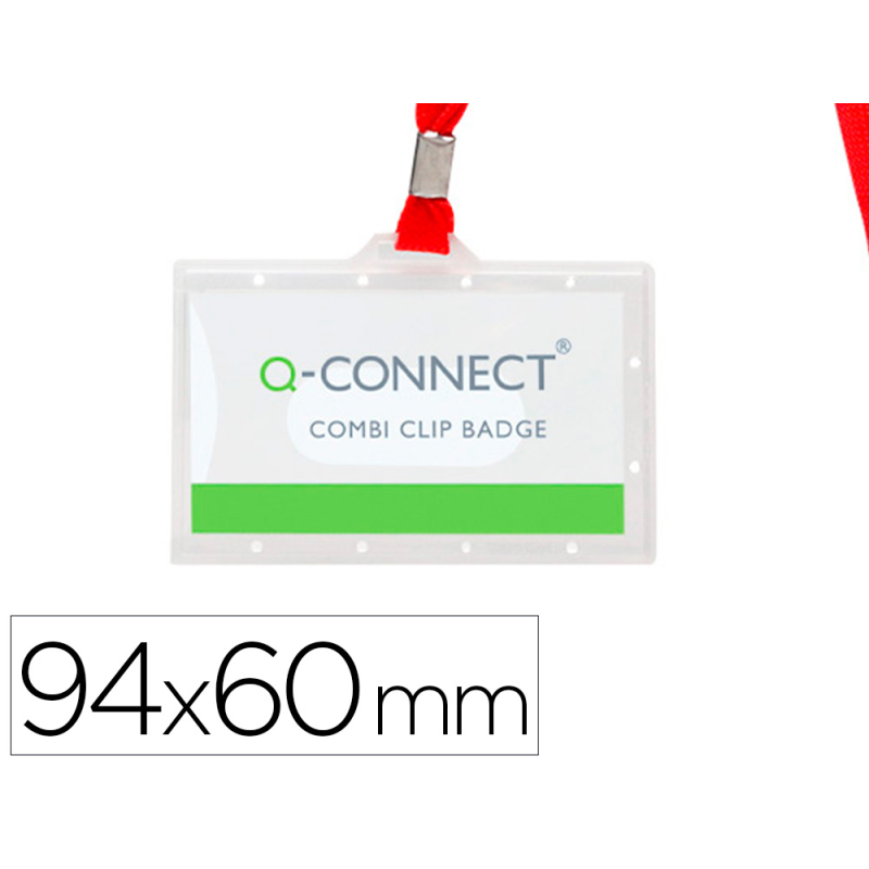 Identificador q-connect kf03303 con cordon plano rojo y apertura lateral 94x60 mm