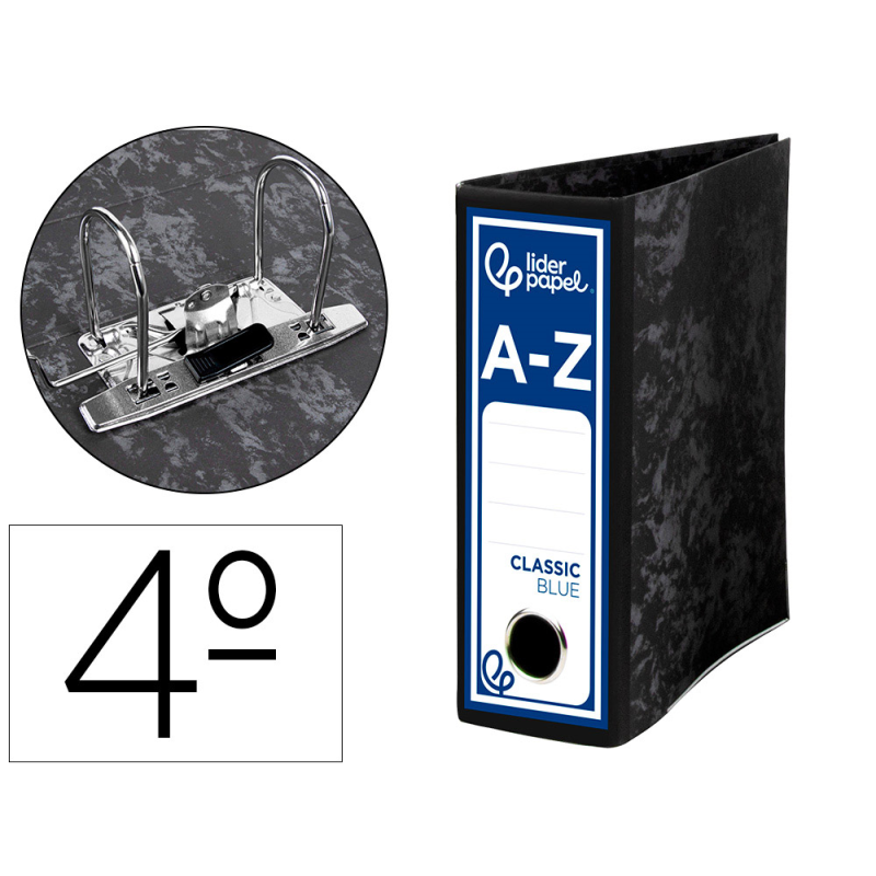 Archivador de palanca liderpapel cuarto classic blue sin rado lomo 80mm negro compresor metalico