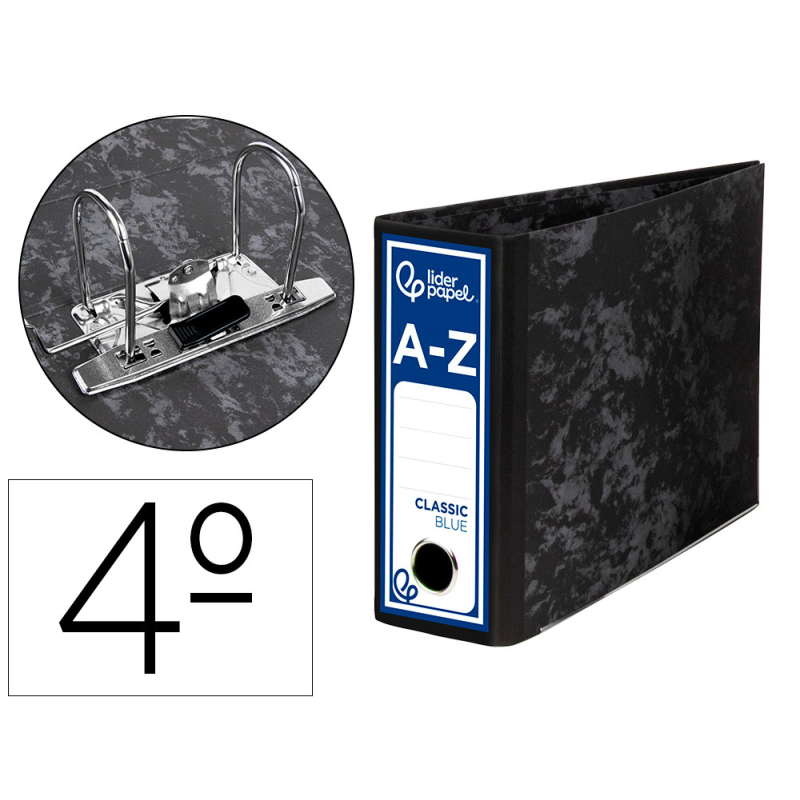 Archivador de palanca liderpapel cuarto apaisado classic blue sin rado lomo 80mm negro compresor metalico