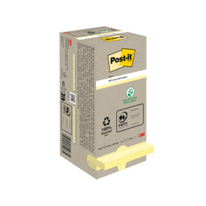Bloc de notas adhesivas quita y pon reciclada en torre post-it 76 x 76 mm 16 blocs 654 reciclado