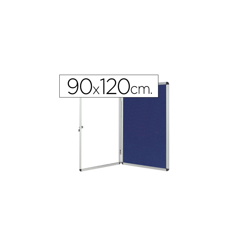 Vitrina de anuncios q-connect mural grande fieltro azul con puerta y marco con cerradura 120x90 cm