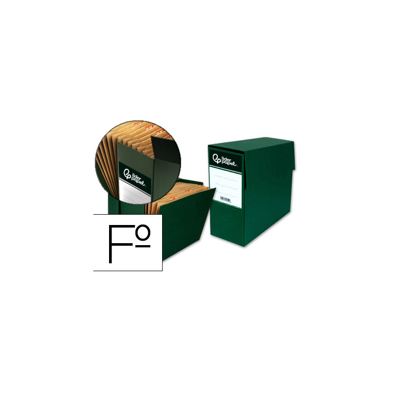 Caja transferencia liderpapel folio con fuelle lomo 110 mm color verde 380x110x260 mm