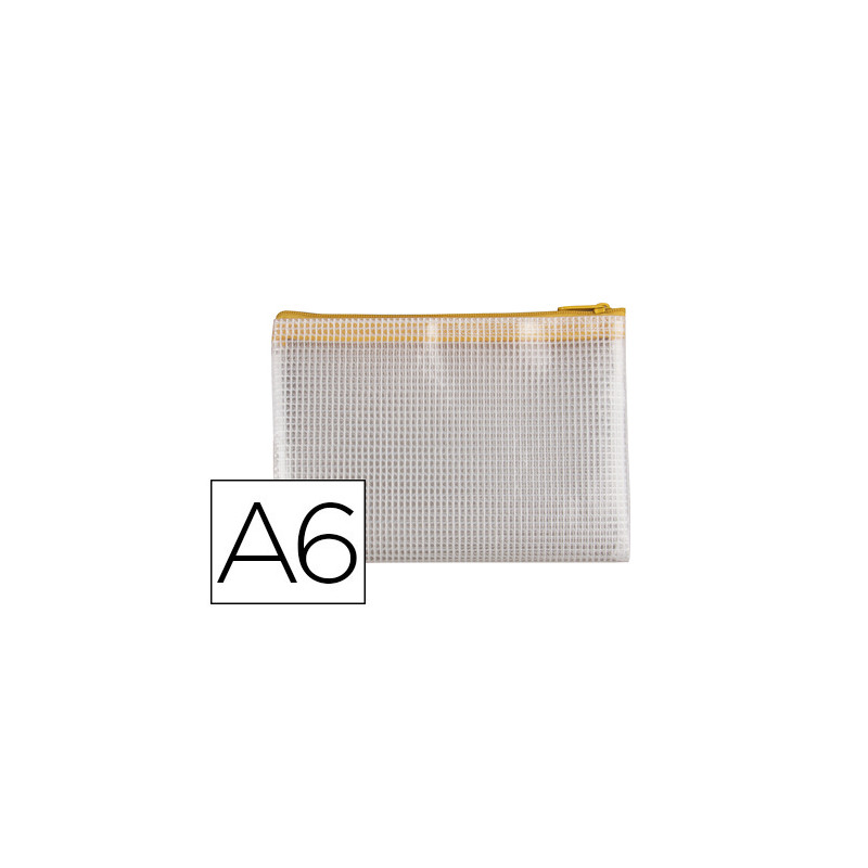 Bolsa multiusos q-connect malla din a6 apertura superior con cremallera amarillo