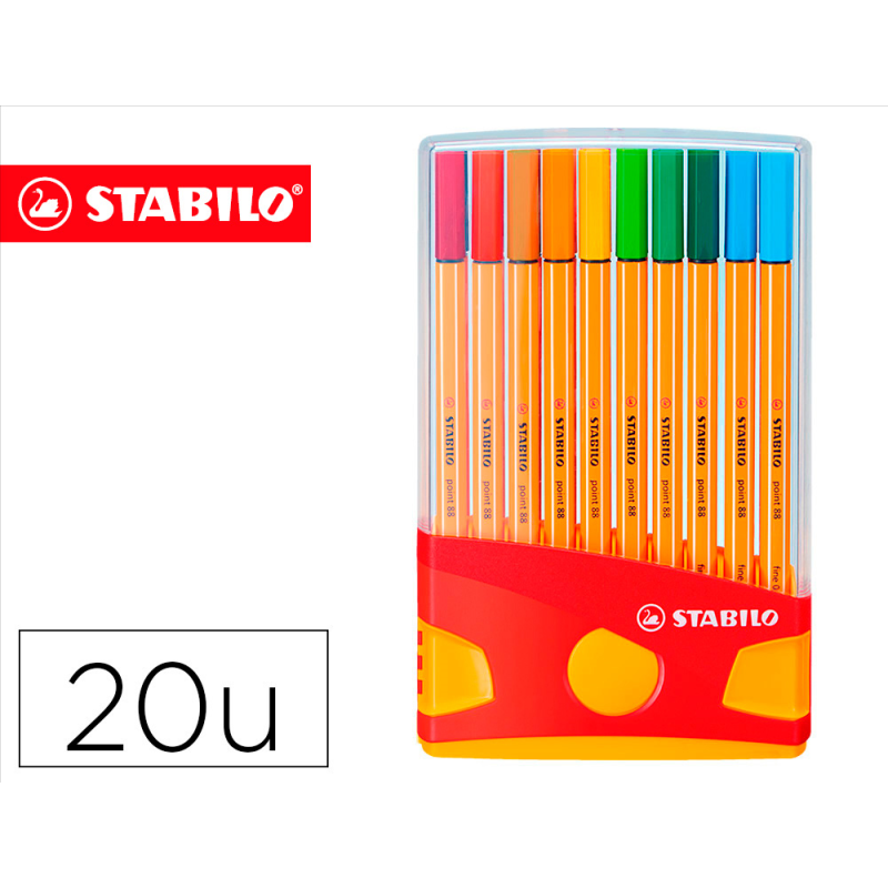 Rotulador stabilo punta de fibra point 88 color parade estuche de 20 unidades colores surtidos