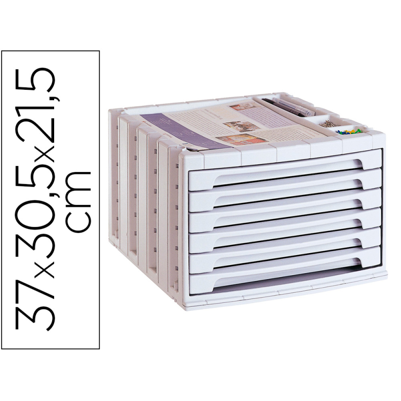 Fichero cajones de sobremesa archivo 2000 305x370x215 mm bandeja organizadora superior 6 cajones gris opaco