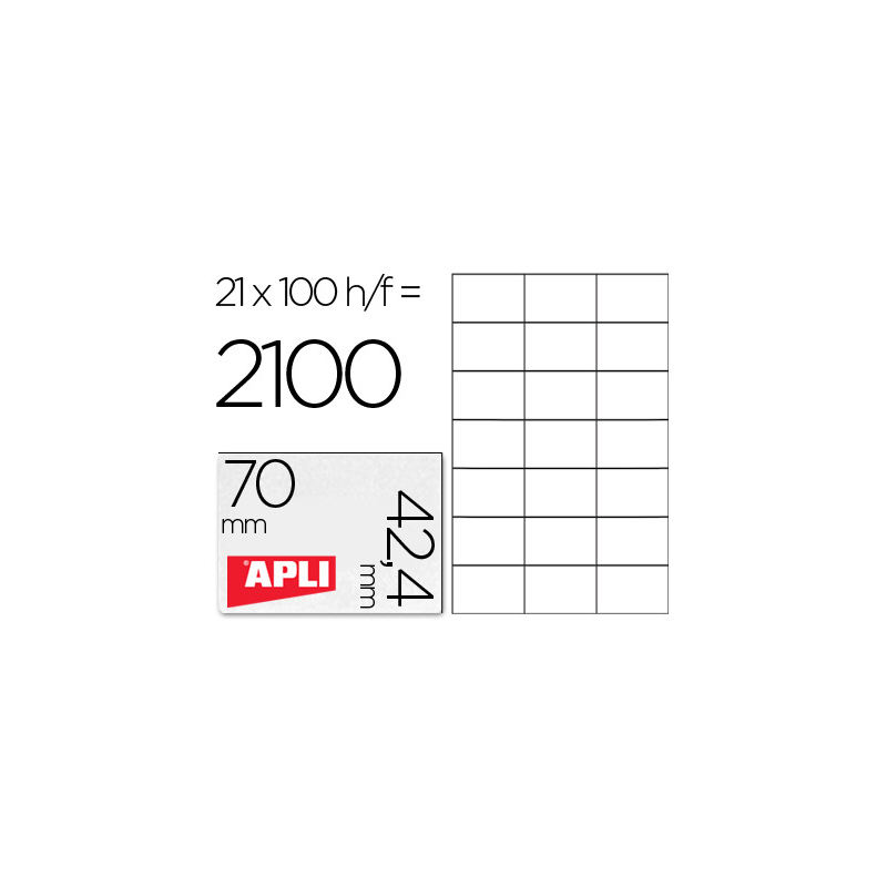 Etiqueta adhesiva apli 1276 tamaño 70x42,4 mm para fotocopiadora laser ink-jet caja con 100 hojas din a4