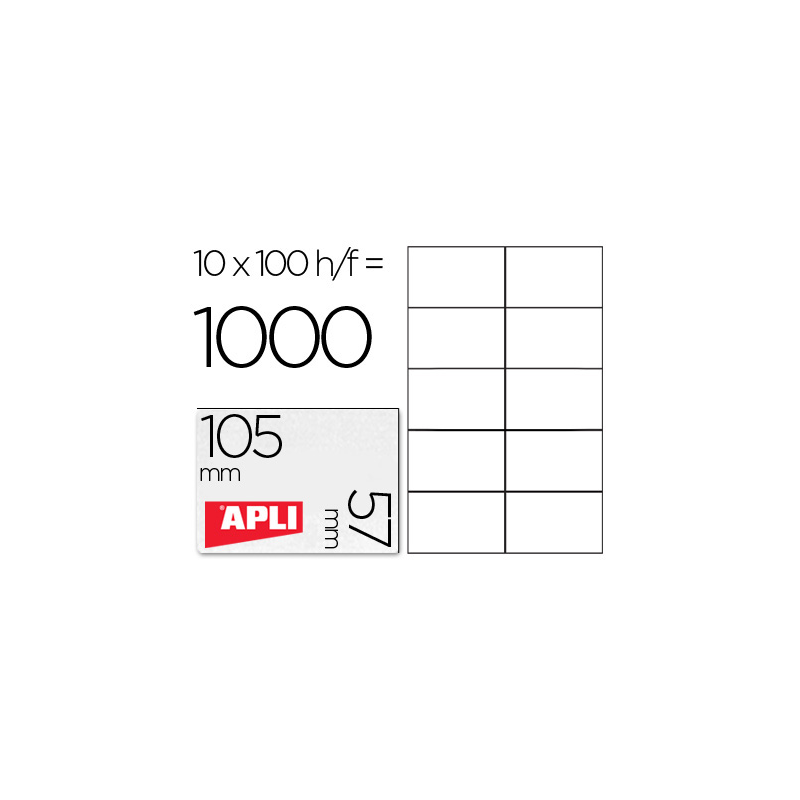 Etiqueta adhesiva apli 1278 tamaño 105x57 mm para fotocopiadora laser ink-jet caja con 100 hojas din a4