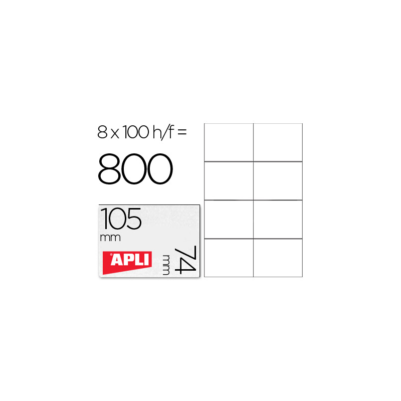 Etiqueta adhesiva apli 1279 tamaño 105x74 mm para fotocopiadora laser ink-jet caja con 100 hojas din a4