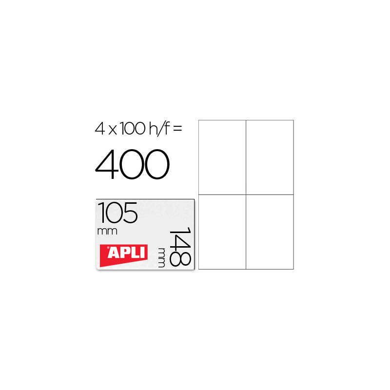 Etiqueta adhesiva apli 1280 tamaño 105x148 mm para fotocopiadora laser ink-jet caja con 100 hojas din a4