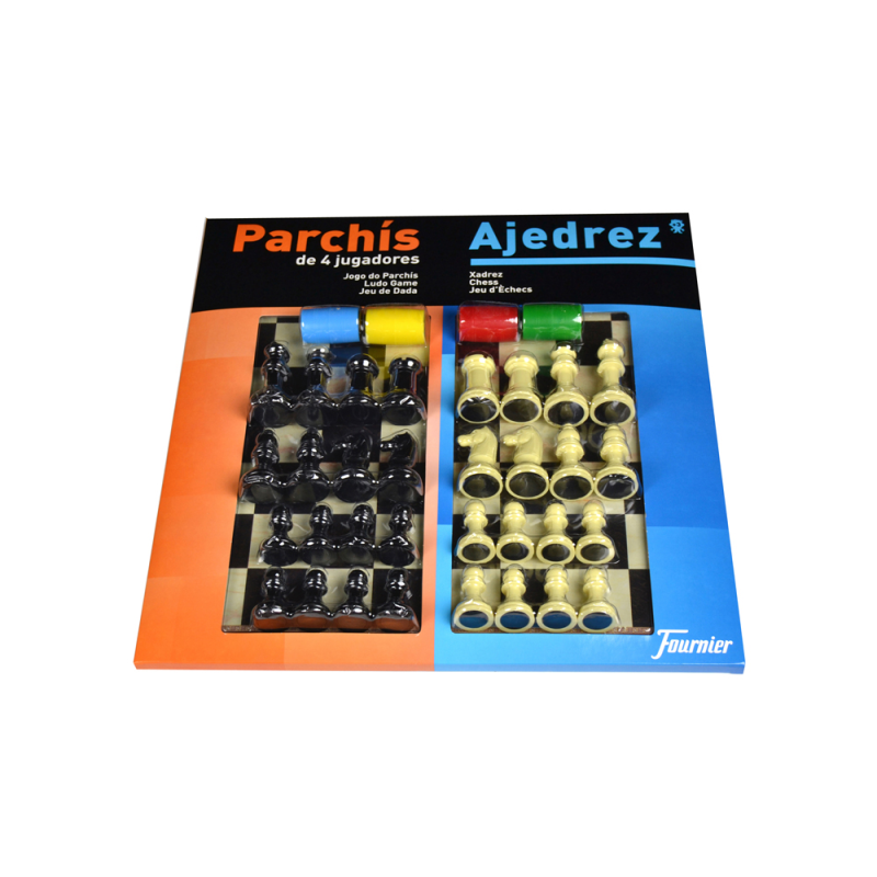 Parchis con ajedrez tablero grande 4 jugadores 41x40x4,8 cm