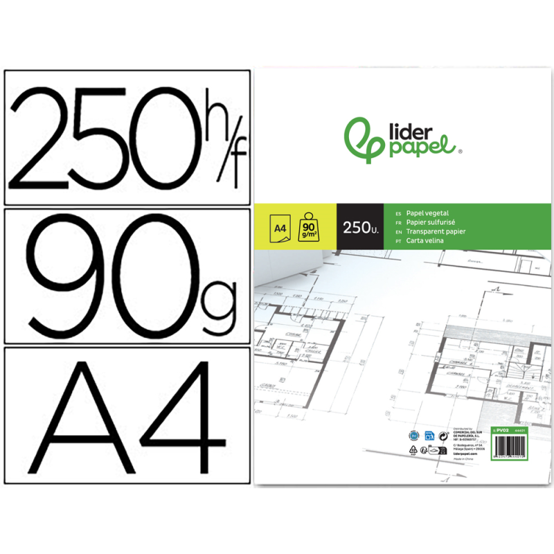 Papel vegetal liderpapel 90gr 210x297mm