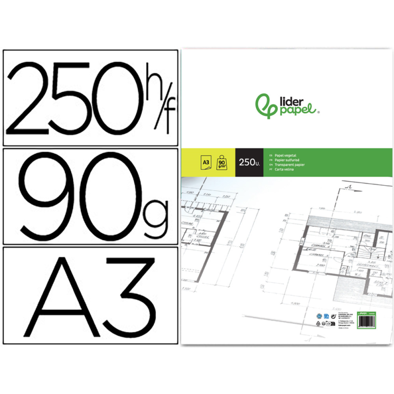 Papel vegetal liderpapel 90gr 297x420mm