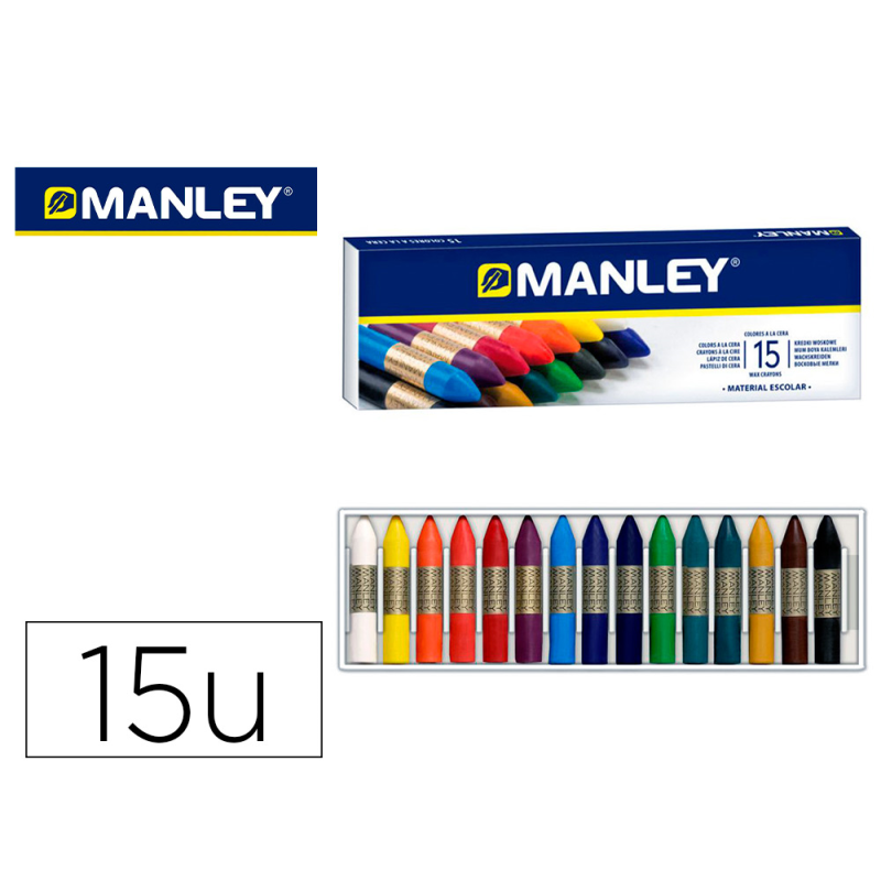 Lapices cera manley caja de 15 colores surtidos