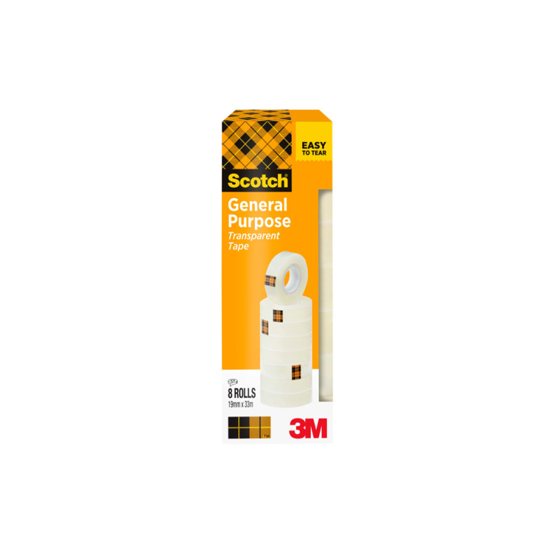 Cinta adhesiva scotch acordeon 33 mt x 19 mm pack de 8 unidades