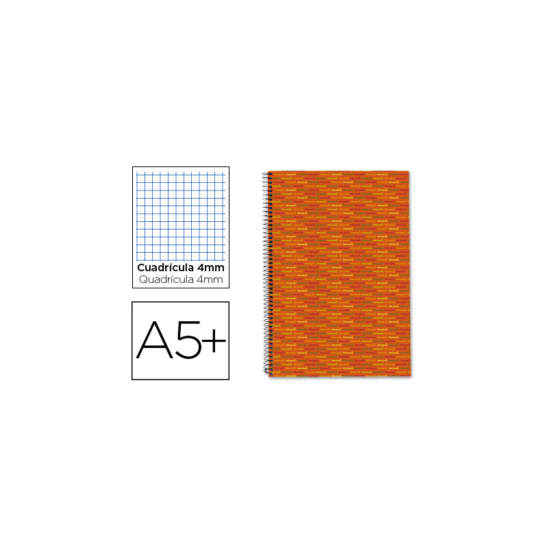 Cuaderno espiral liderpapel cuarto multilider tapa forrada 80h 80gr cuadro 4mm con marg en naranja