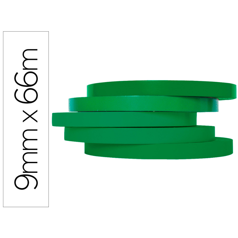 Cinta adhesiva q-connect 66 mt x 9 mm verde para cerrar bolsas