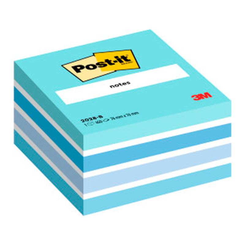 Bloc de notas adhesivas quita y pon post-it 76x76 mm cubo color azul pastel 450 hojas