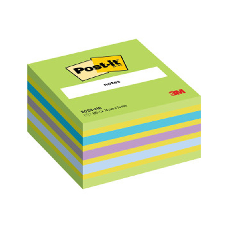 Bloc de notas adhesivas quita y pon post-it 76x76 mm cubo color azul y verde 450 hojas
