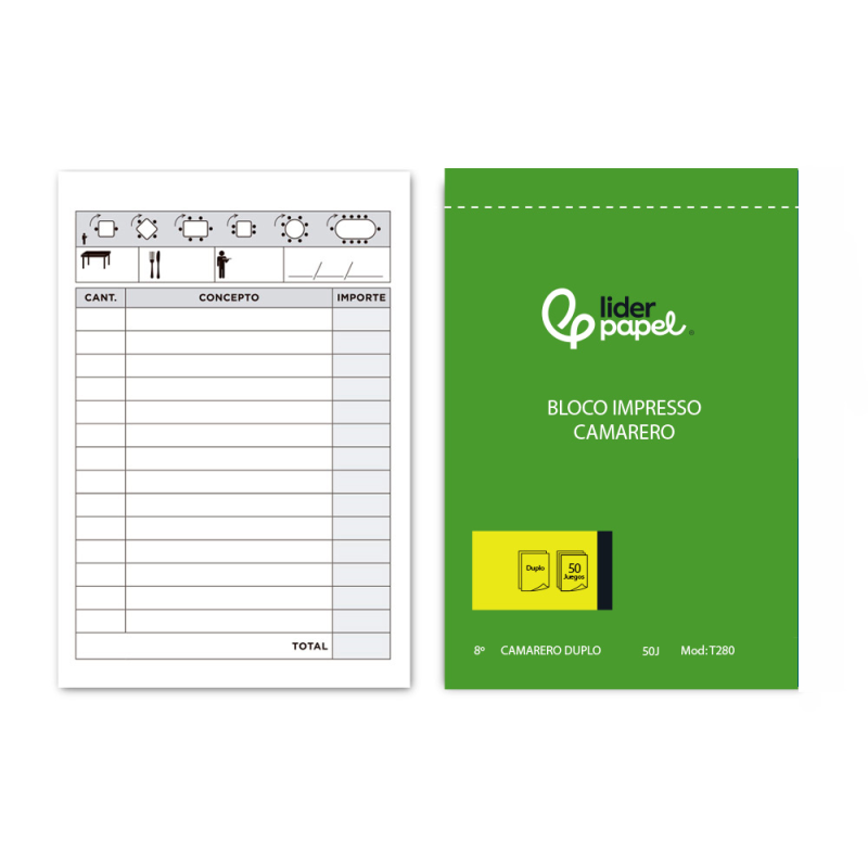 Talonario liderpapel camarero 8º original y copia t280