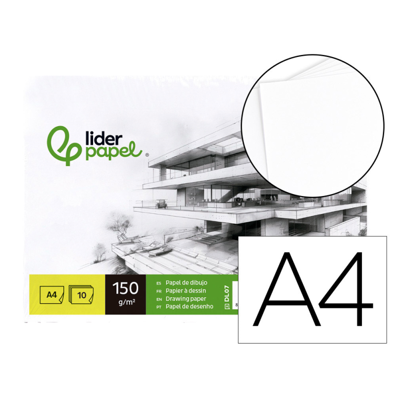 Papel dibujo liderpapel 210x297mm 150g/m2 sin recuadro pack de 10 hojas