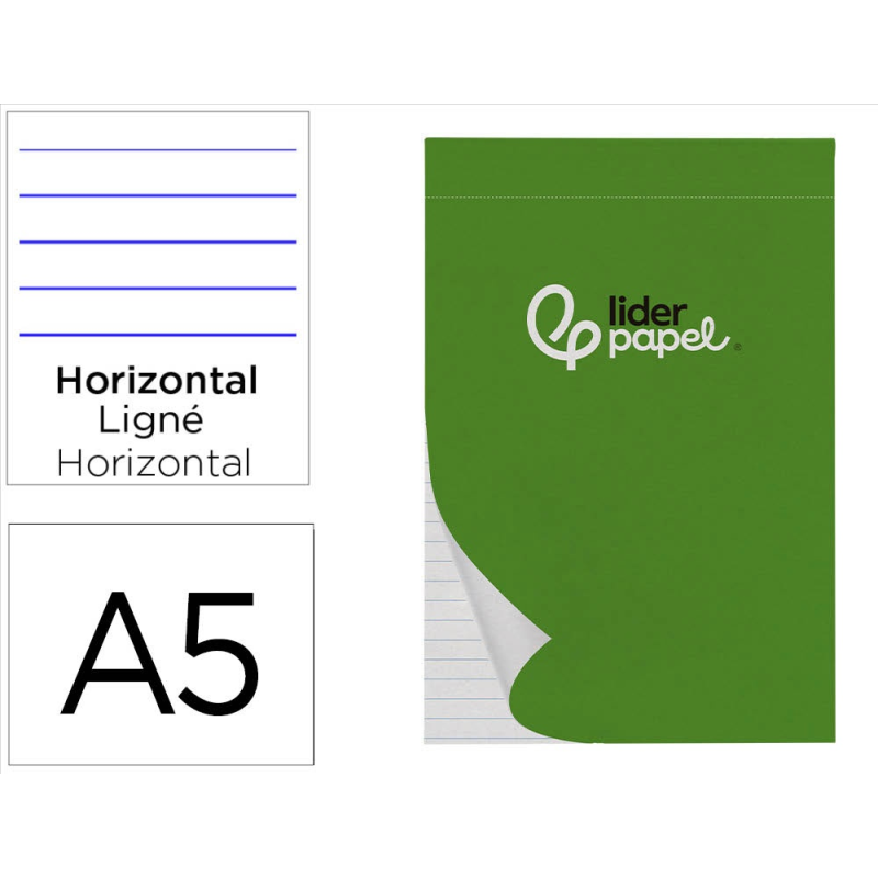 Bloc notas liderpapel horizontal a5 80 hojas 60g/m2 perforado