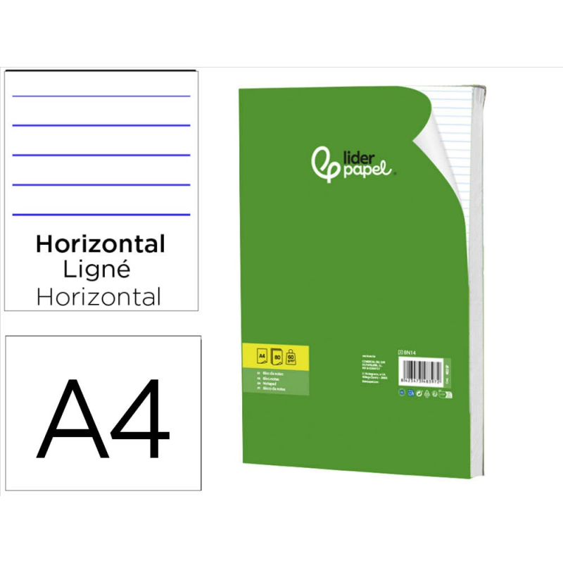 Bloc notas liderpapel horizontal a4 80 hojas 60g/m2